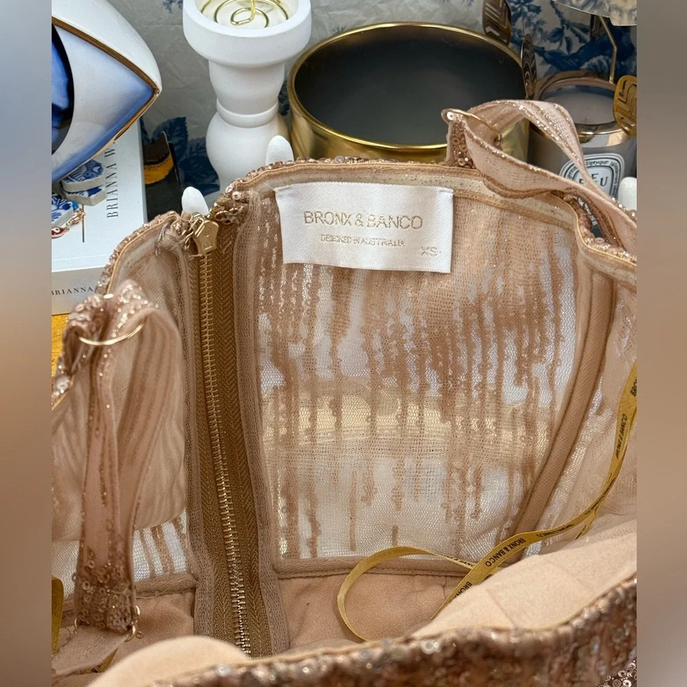 🆕 BRONX & BANCO 🧿 NWOT Mademoiselle Gold Sequin Midi Dress , Size XS US 2 - Picture 14 of 17